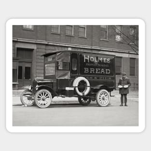 Bakery Delivery Truck, 1923. Vintage Photo Sticker